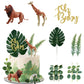 Realistic Safari Jungle Animals Cake Toppers With Plam Leaf Eucalyptus Leaves Cake Decorations For Wild Themed Birthday Baby Sho