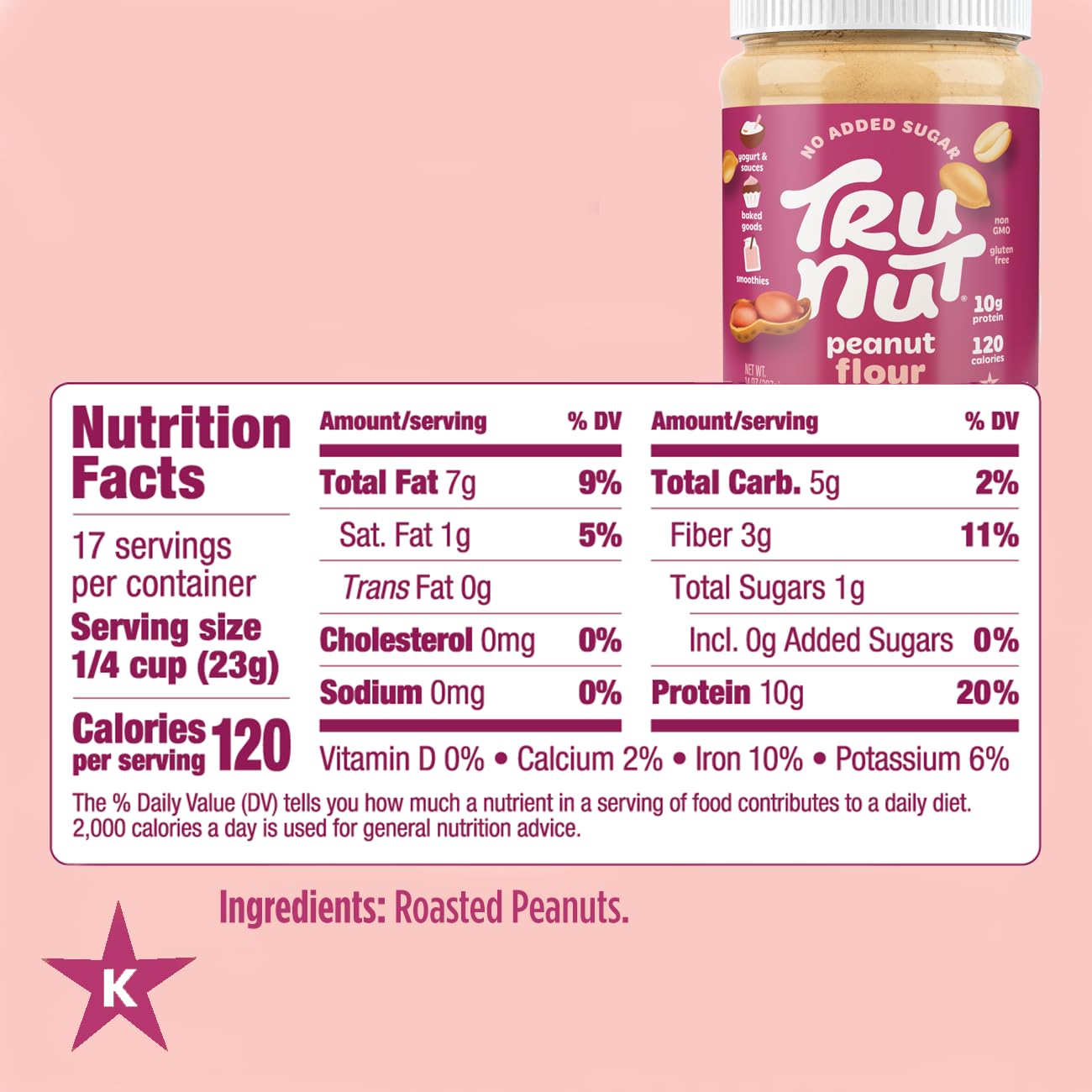 Tru-Nut Peanut Flour - Gluten Free Flour For Baking, Good Source of Plant Protein - Low Carb, Non-GMO, Vegan, Keto Peanut Flour