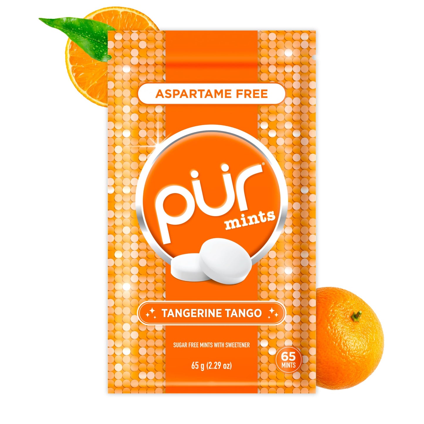 PUR Mints | Aspartame Free Breath Mints | Made with Xylitol | Sugar Free  Vegan  Gluten Free | Natural Tangerine Tango Flavor | 65 Pieces in Re-Sealable pouch (Pack of 1)
