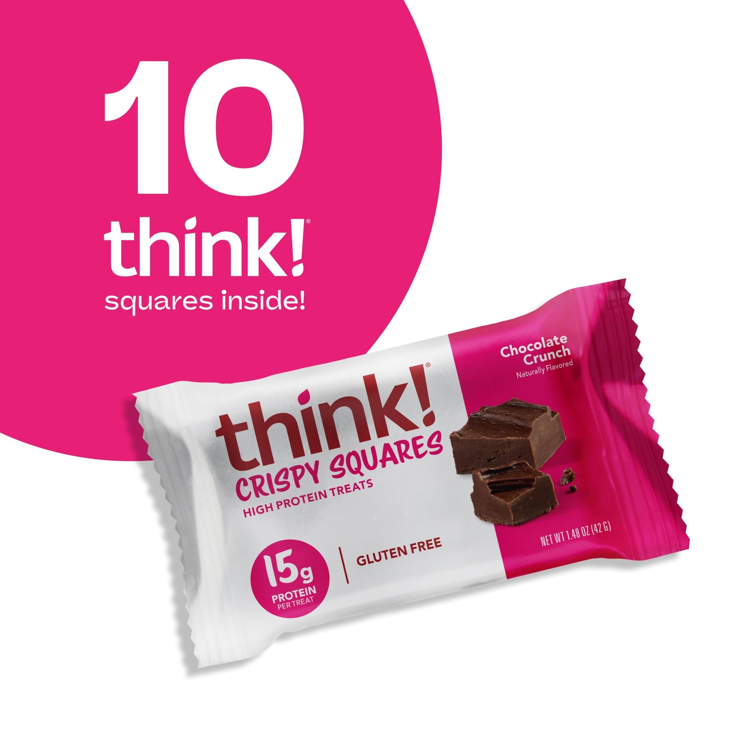 think! High Protein Crispy Squares Chocolate Crunch Treat - 10 Count Pack