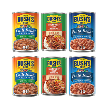 Bush's Best Baked Beans, Pinto Power Variety Pack, 2 Southwest Zest Pinto Beans (15oz), 2 Mild Chili Pinto Beans (16oz), 2 Origi