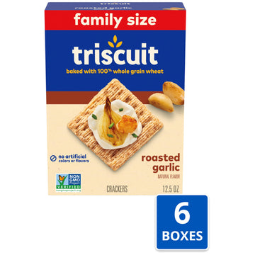 Triscuit Roasted Garlic Whole Grain Wheat Crackers, Family Size, 6 - 12.5 Oz Boxes