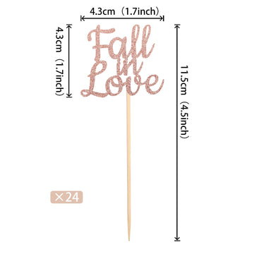 24 Pcs Fall In Love Cupcake Toppers Glitter Bridal Shower Cake Picks Decorations For Wedding Engagement Anniversary Birthday Par