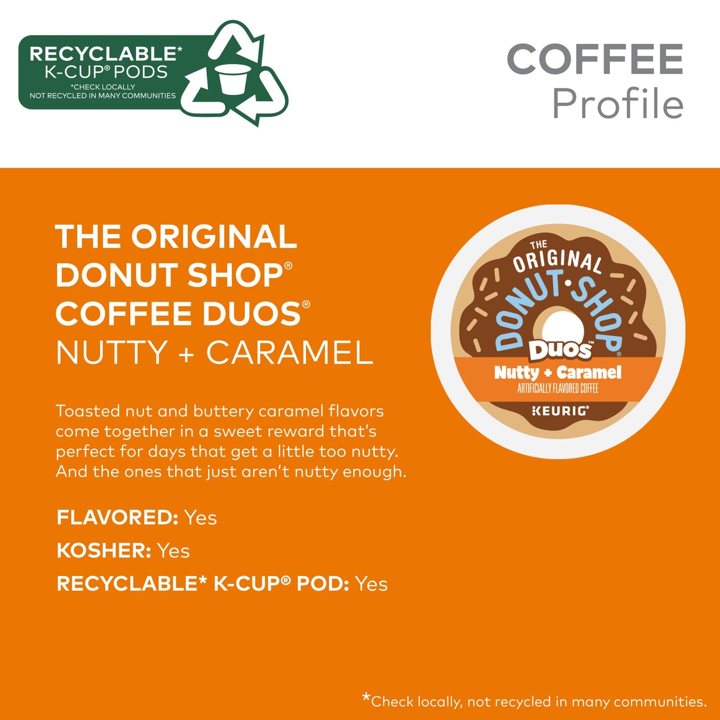 The Original Donut Shop Duos Nutty + Caramel Coffee, Keurig Single Serve K-Cup Pods, Light Roast Coffee, 60 Count, (6 Packs Of 10)