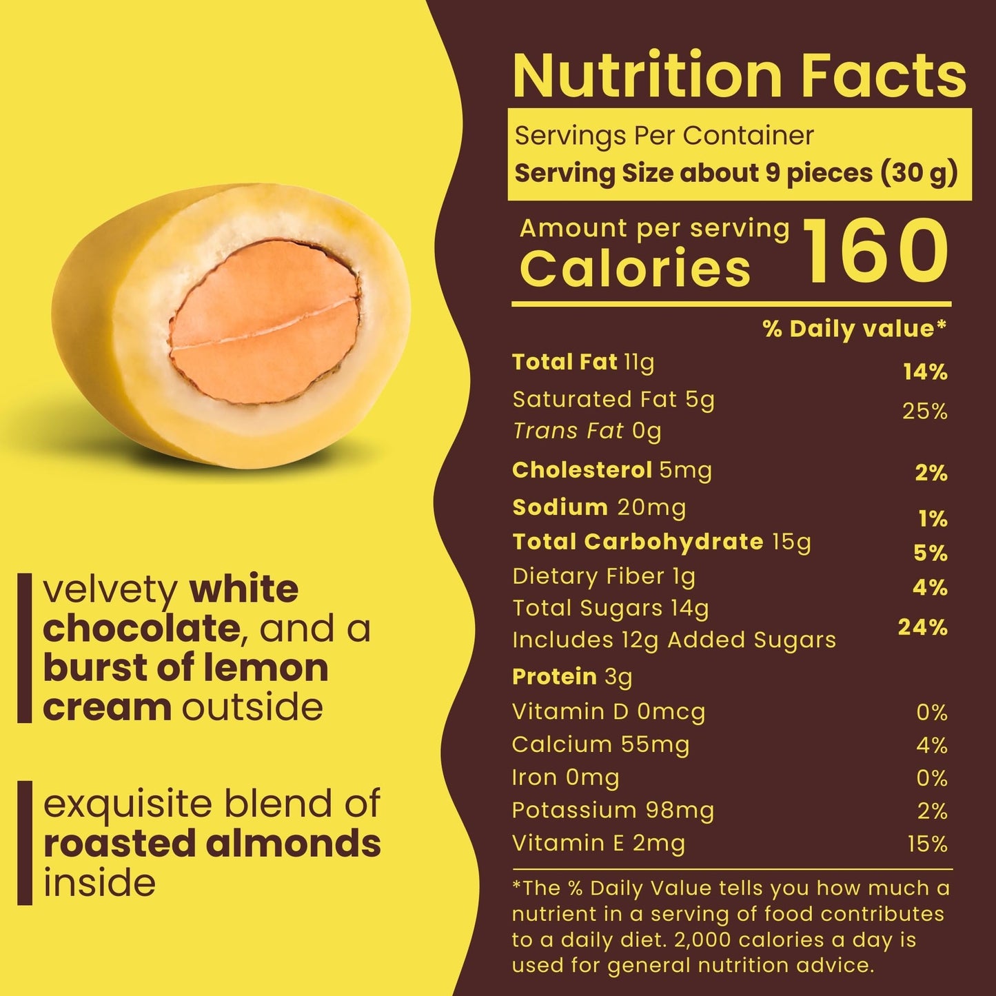 Nutic Lemoncello Chocolate Covered Almonds, 1 lb - Roasted Almonds in White Chocolate & Lemon Creme, Perfect for Snacks & Gifts