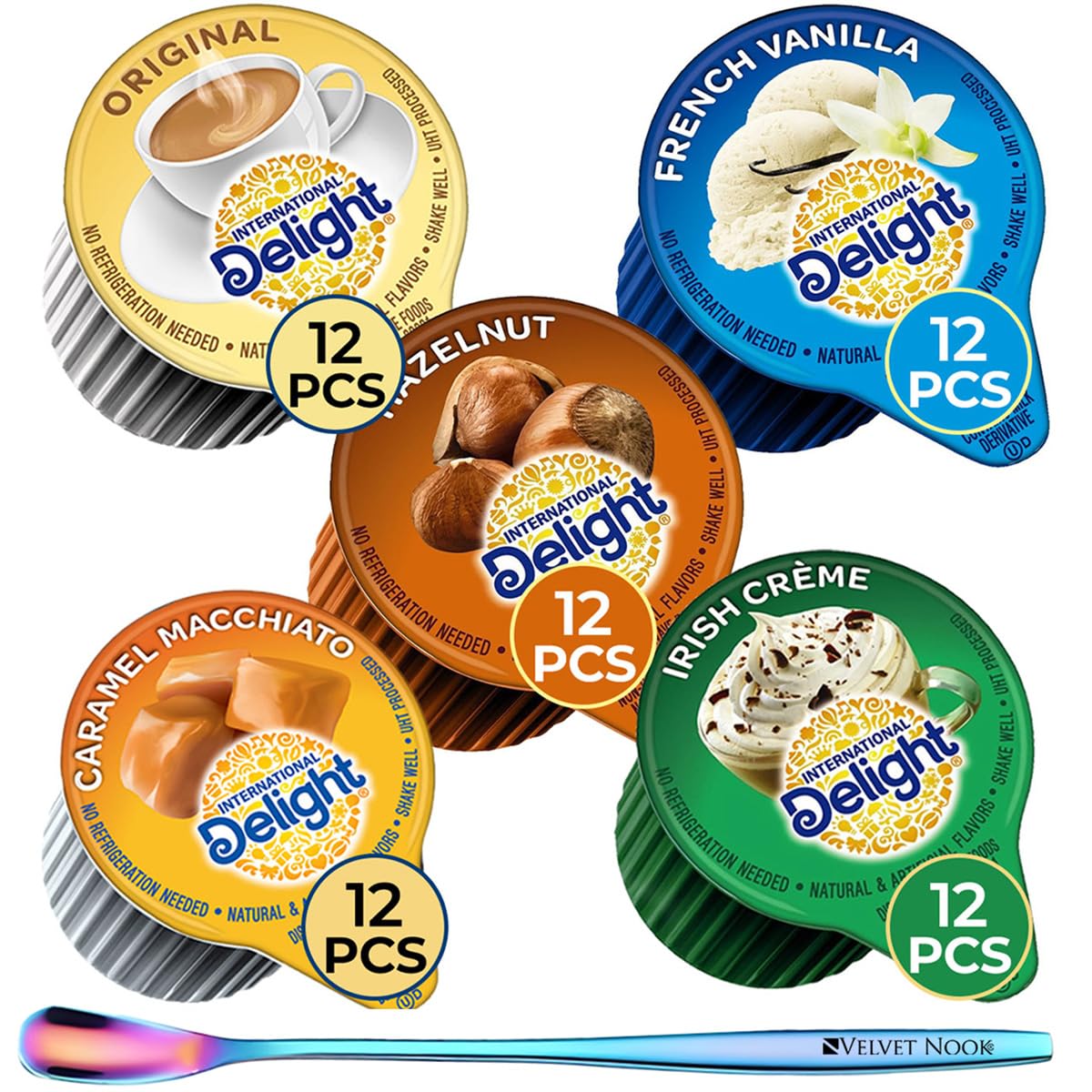 Coffee Creamer Singles Variety Pack - 60-Count Assorted Non Dairy Liquid Coffee Creamers by Int. Delight - 5 Flavors: French Van