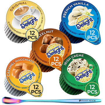 Coffee Creamer Singles Variety Pack - 60-Count Assorted Non Dairy Liquid Coffee Creamers by Int. Delight - 5 Flavors: French Van