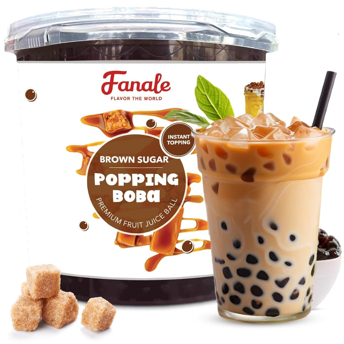 Fanale Popping Boba Pearls for Bubble Tea - Brown Sugar Flavor - 7 lb - Brown