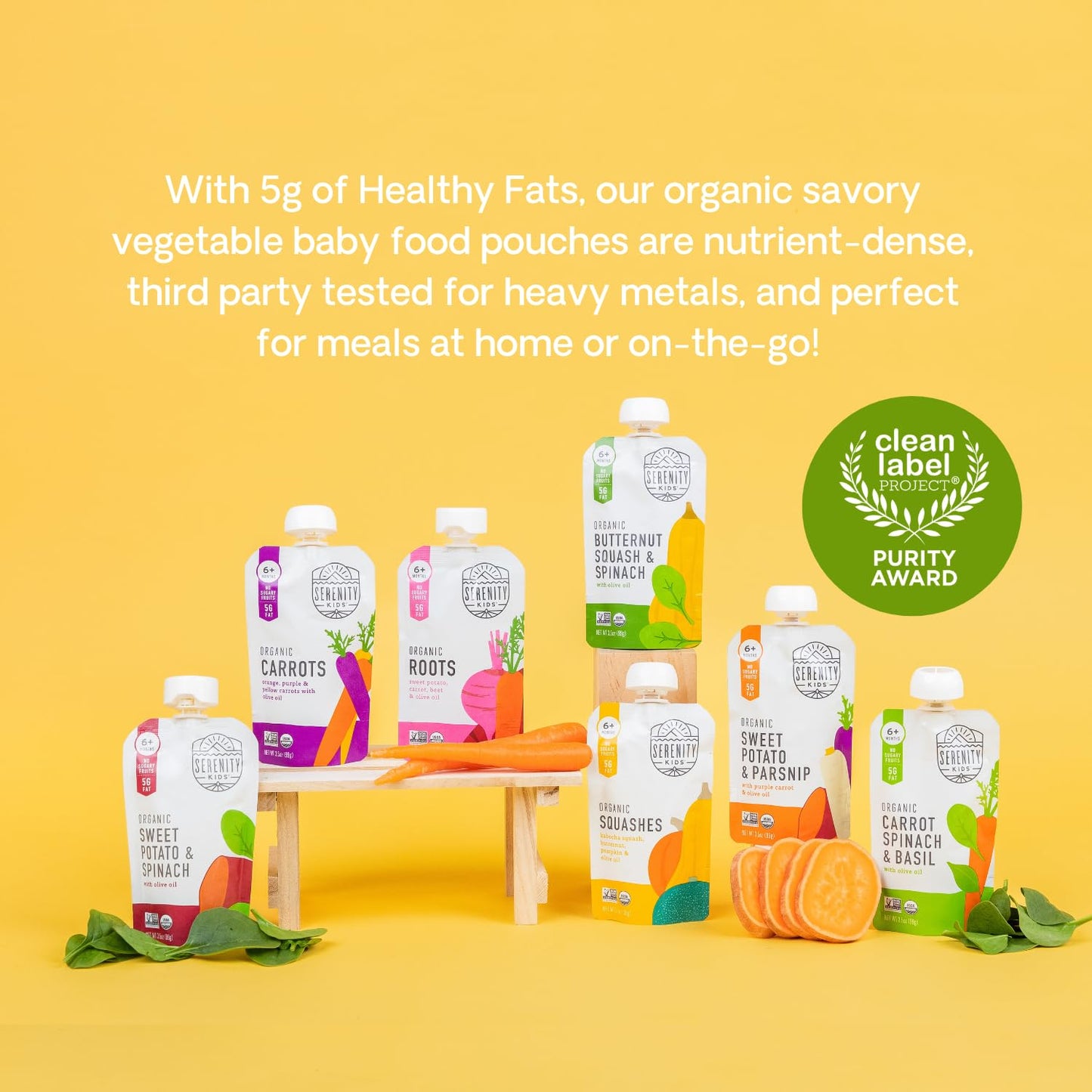 Serenity Kids 6+ Months Usda Organic Veggie Puree Baby Food Pouches | No Sugary Fruits Or Added Sugar | Allergen Free | 3.5 Ounc
