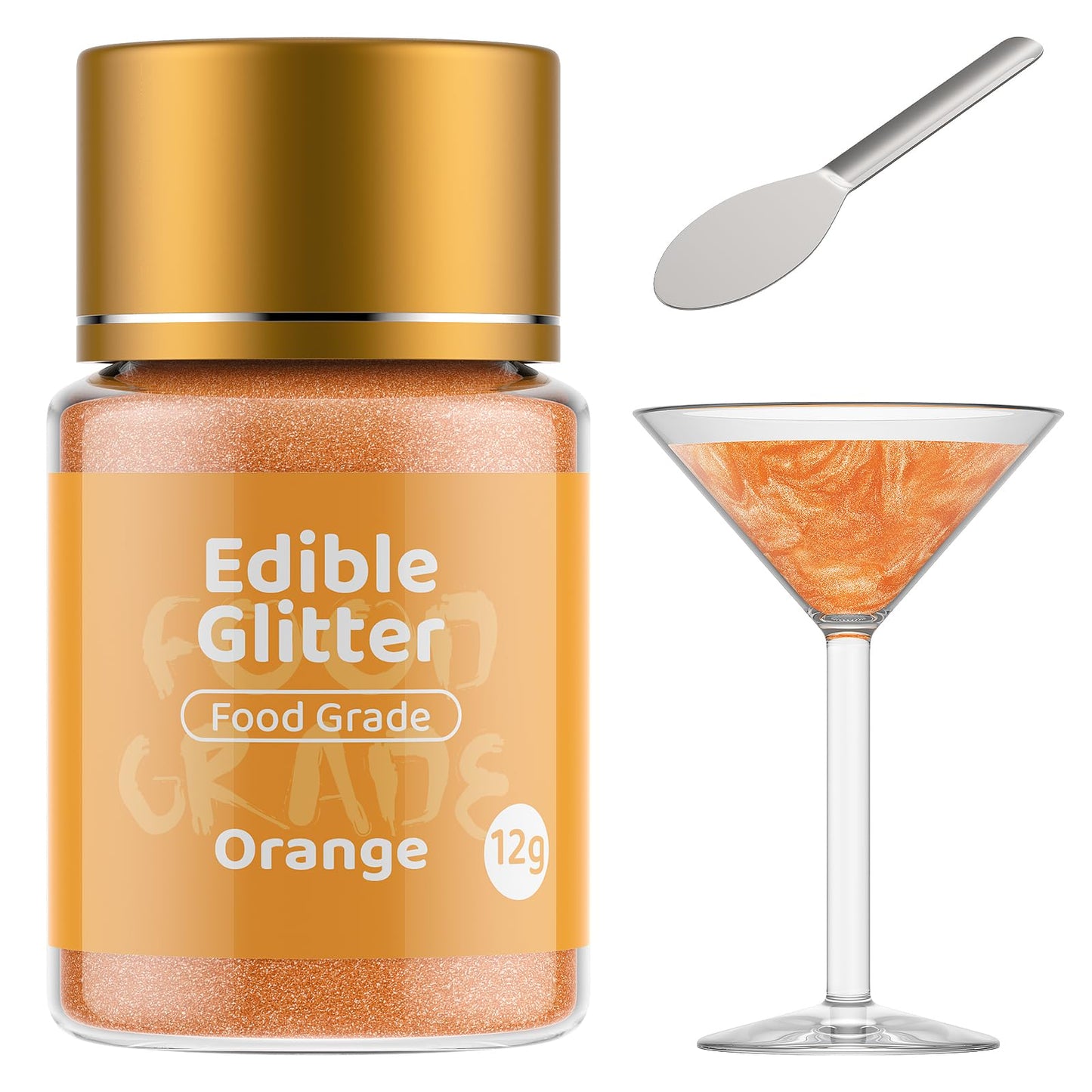 Jelife Orange Edible Glitter for Drinks - Vegan Shimmering Brew Dust, 12 Grams