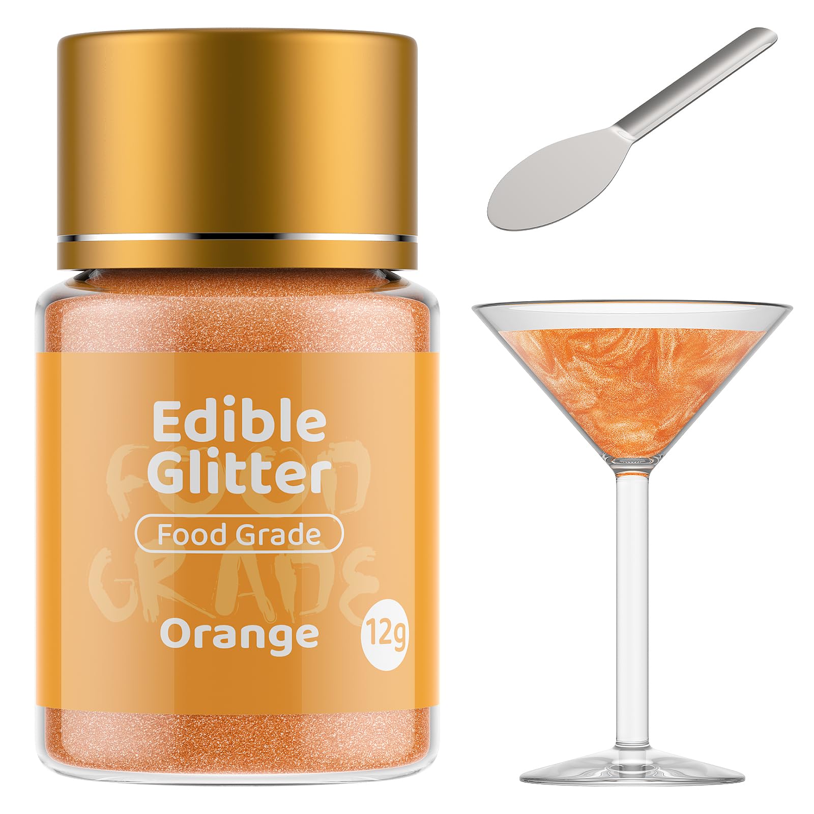 Jelife Orange Edible Glitter for Drinks - Vegan Shimmering Brew Dust, 12 Grams
