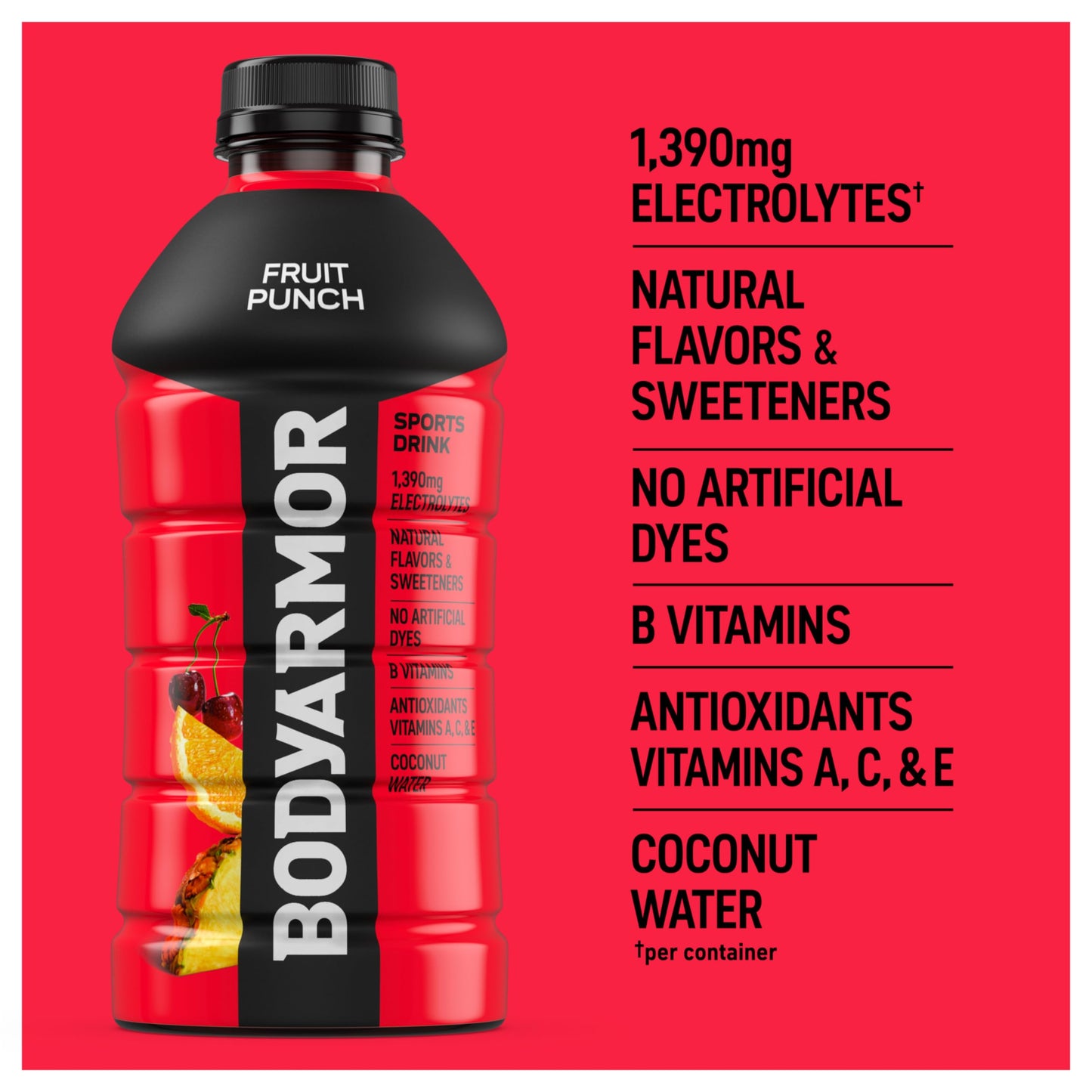 BODYprotective covering Sports Drink  Fruit Punch  Electrolyte Drink Hydration  28 Fl Oz Bottles (15 Pack)  Flavored Coconut Water with B Vitamins & Antioxidants