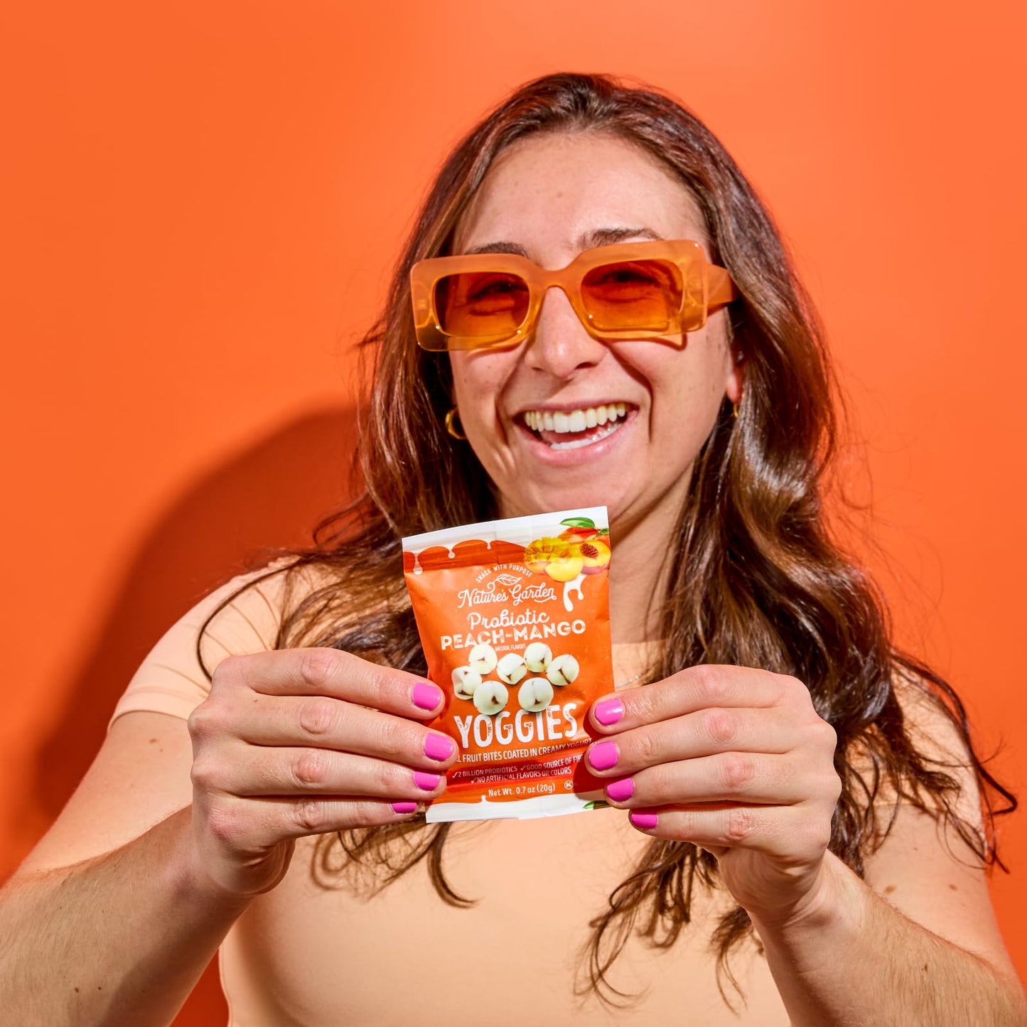 Natures Garden Probiotic Peach Mango Yoggies  21oz (30 x 0.7oz) - Yogurt Covered Fruit Snack  High Fiber  Real Fruit Pieces  Healthy Fruit Snack Packs