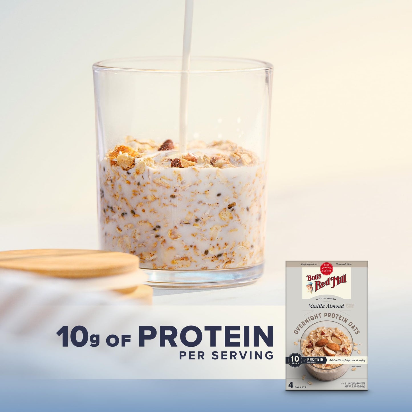 Bobs Red Mill Whole Grain Vanilla Almond Overnight Protein Oats 4-2.12 oz Packets