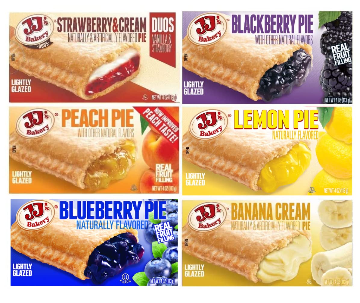 JJs Bakery Assorted Variety Pack Snack Pies, Individual Dessert, Fresh-Baked, Perfect for Snacks, Nut-Free, Kosher Parve, 4 Oz 