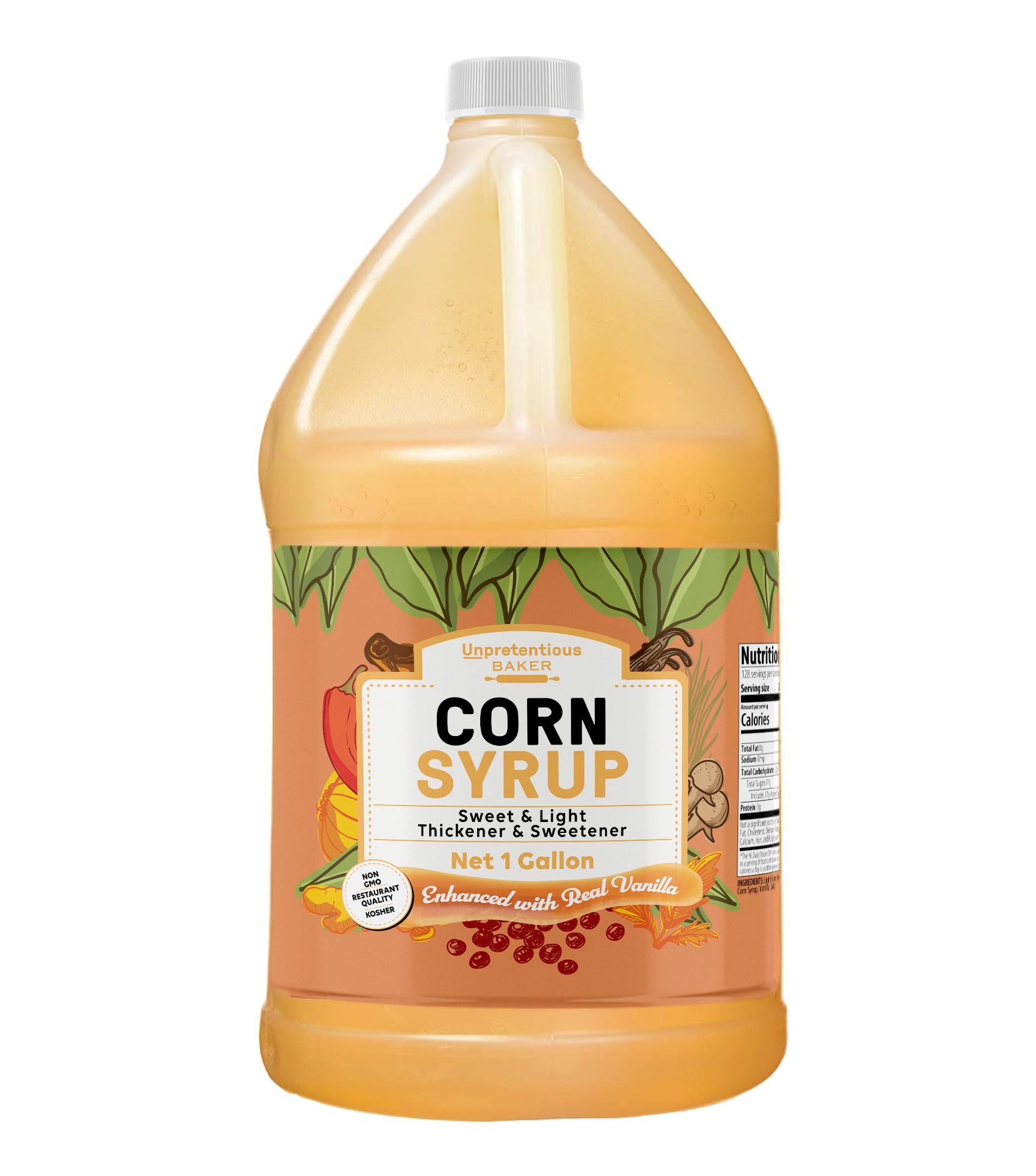 Unpretentious Corn Syrup, 1 Gallon Jug, Light Syrup with Real Vanilla, Gluten Free, Natural, Sugar Substitute, Jug with Twist Of