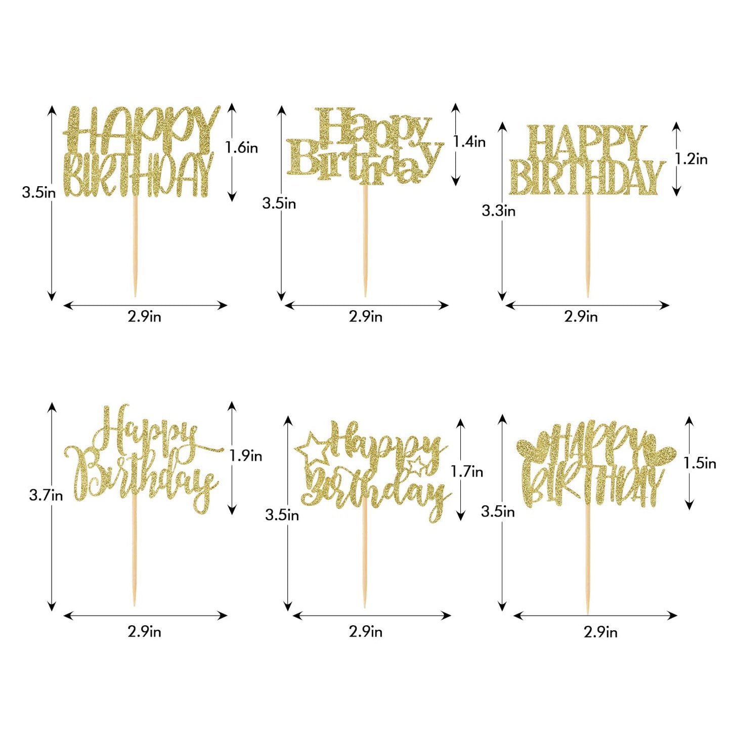 36Pcs Happy Birthday Cupcake Toppers Glitter Birthday Cake Pick Decorations For Birthday Party Anniversary Celebration, Gold