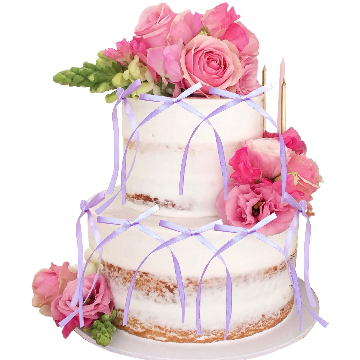 Gyufise 30Pcs Bowknot Cake Toppers, Purple Cake Decorations for Baby Shower, Birthday, Wedding - 2.9x5.7 inches