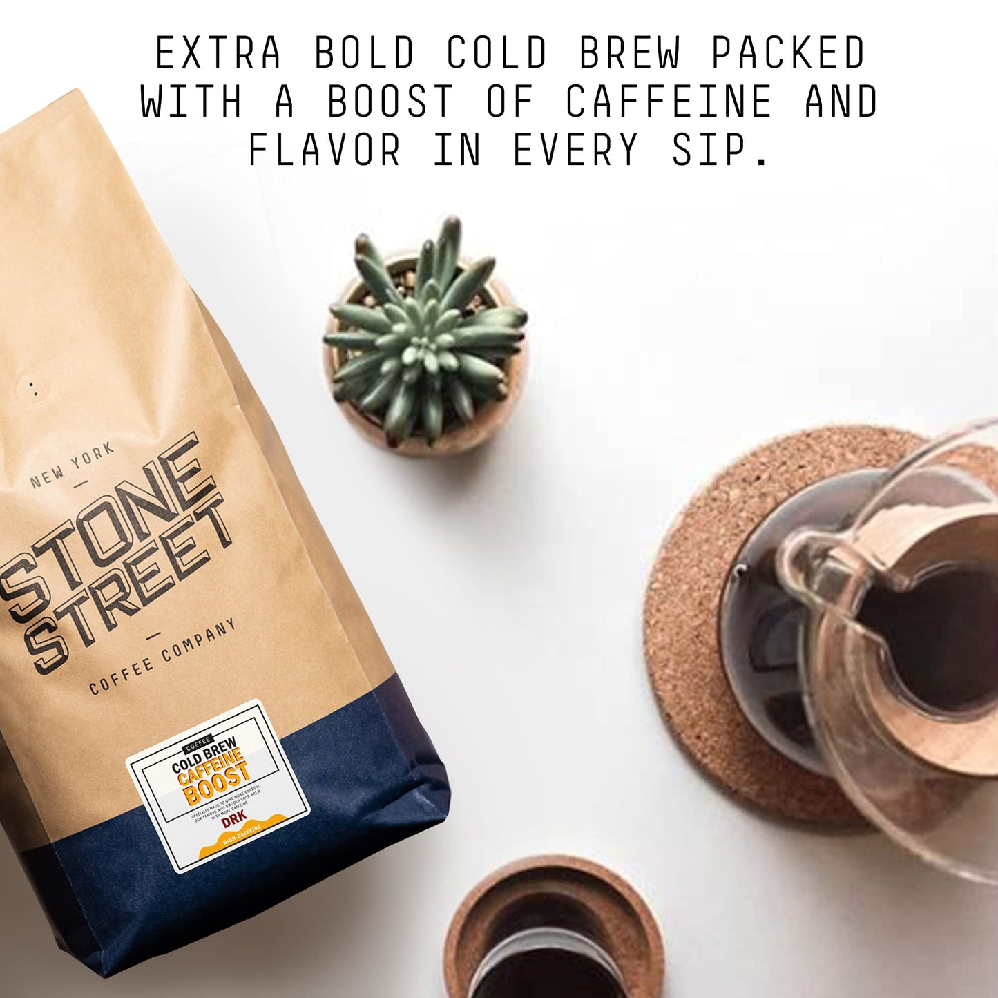 Stone Street Cold Brew Coffee, Boost Blend, Coarse Ground, Dark Roast, 5 LB