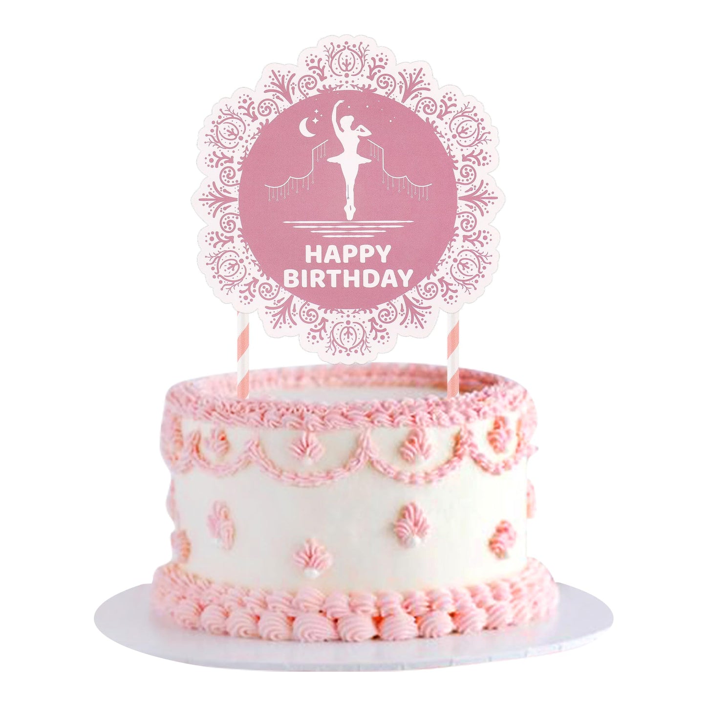 Ercadio 1 Pack Ballerina Tutu Cake Toppers Round Pink Ballet Girl Happy Birthday Cake Toppers Ballerina Cake Picks for Ballerina
