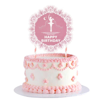 Ercadio 1 Pack Ballerina Tutu Cake Toppers Round Pink Ballet Girl Happy Birthday Cake Toppers Ballerina Cake Picks for Ballerina