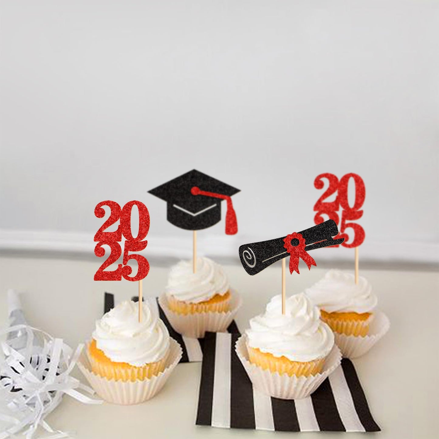 24 Pack 2025 Graduation Cupcake Toppers Class Of 2025 Graduate Cupcake Picks For 2025 Graduation Theme Birthday Party Supplies D