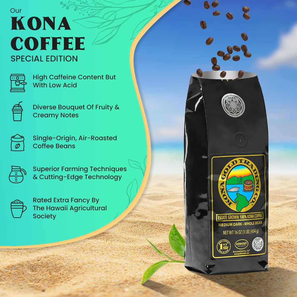 Kona Gold Ultraviolet Blu Light Infused Biodynamic Special Edition | Freshly Roasted Organic Whole Coffee Beans | Made From Prem