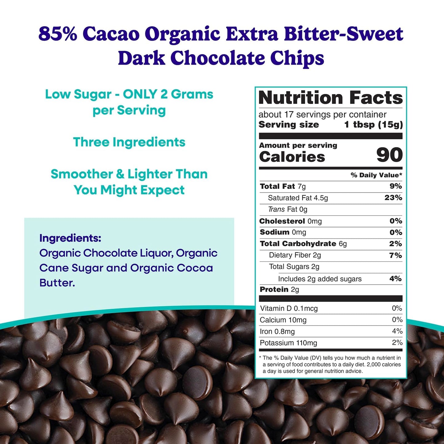 Pascha Organic Extra Dark Chocolate Chips - 85% Cacao Bittersweet - Vegan, Keto-Friendly Baking Chips - Rainforest Alliance Cert