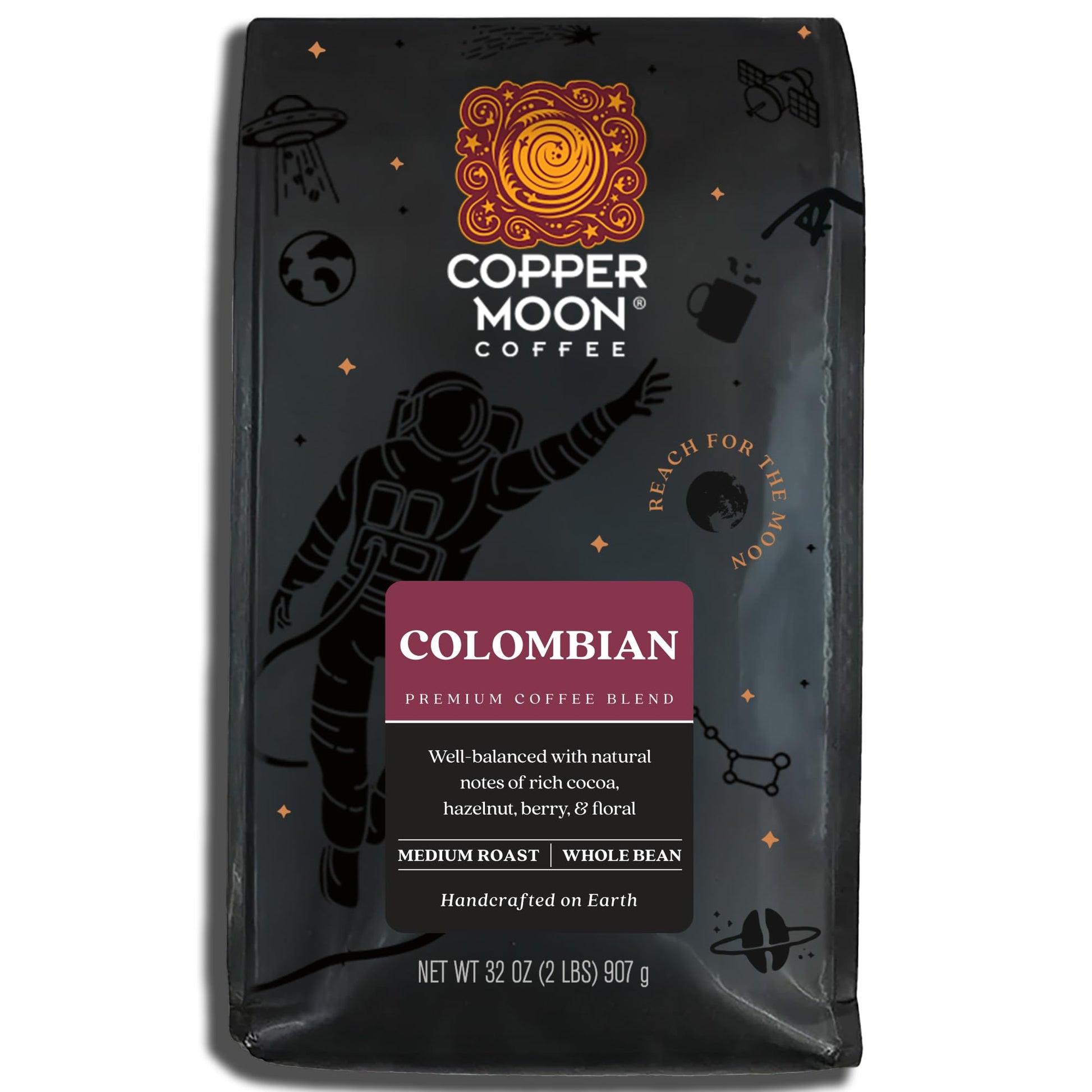 Copper Moon Whole Bean Coffee, Colombian Blend, Medium Roast, 32 Ounce, Model 260134