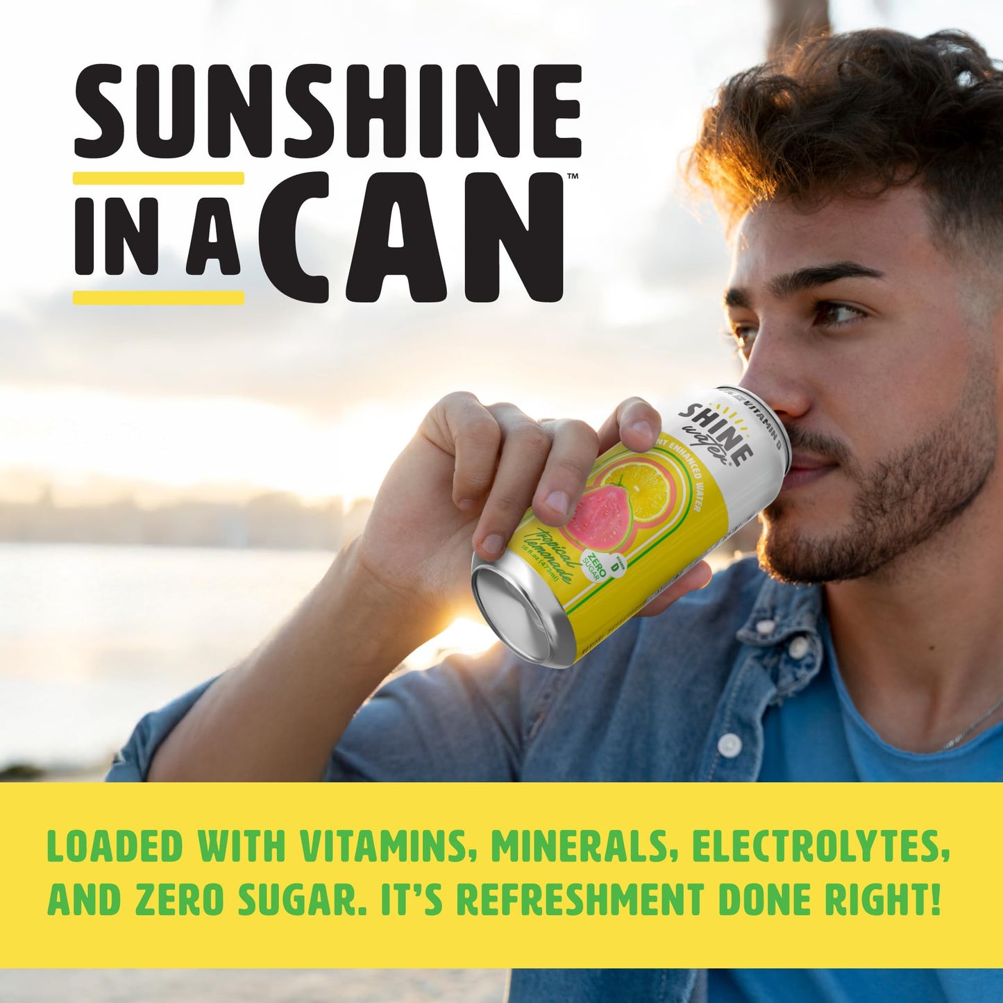 ShineWater Electrolyte Drink - Sugar-Free Tropical Lemonade - 16 Fl Oz (Pack of 12) - Plant-Based, Low Calorie, with Vitamins and Minerals