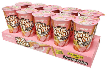 Meiji Yan Yan Dipping Sticks, Strawberry Crme - 2 oz, Pack of 10 - Cracker Sticks with Fun Animals Phrases
