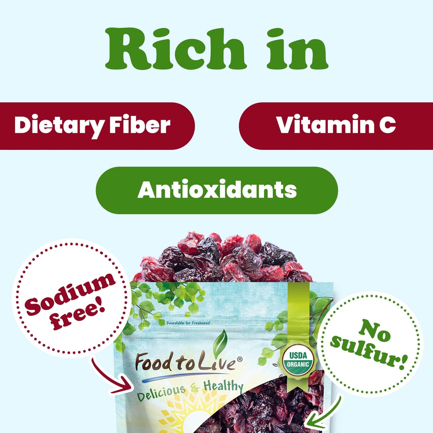 Organic Delightful Berries Mix, 8 Ounces - A Blend Of Non-Gmo Dried Cherries & Cranberries. Gently Infused With Organic Sugar. L