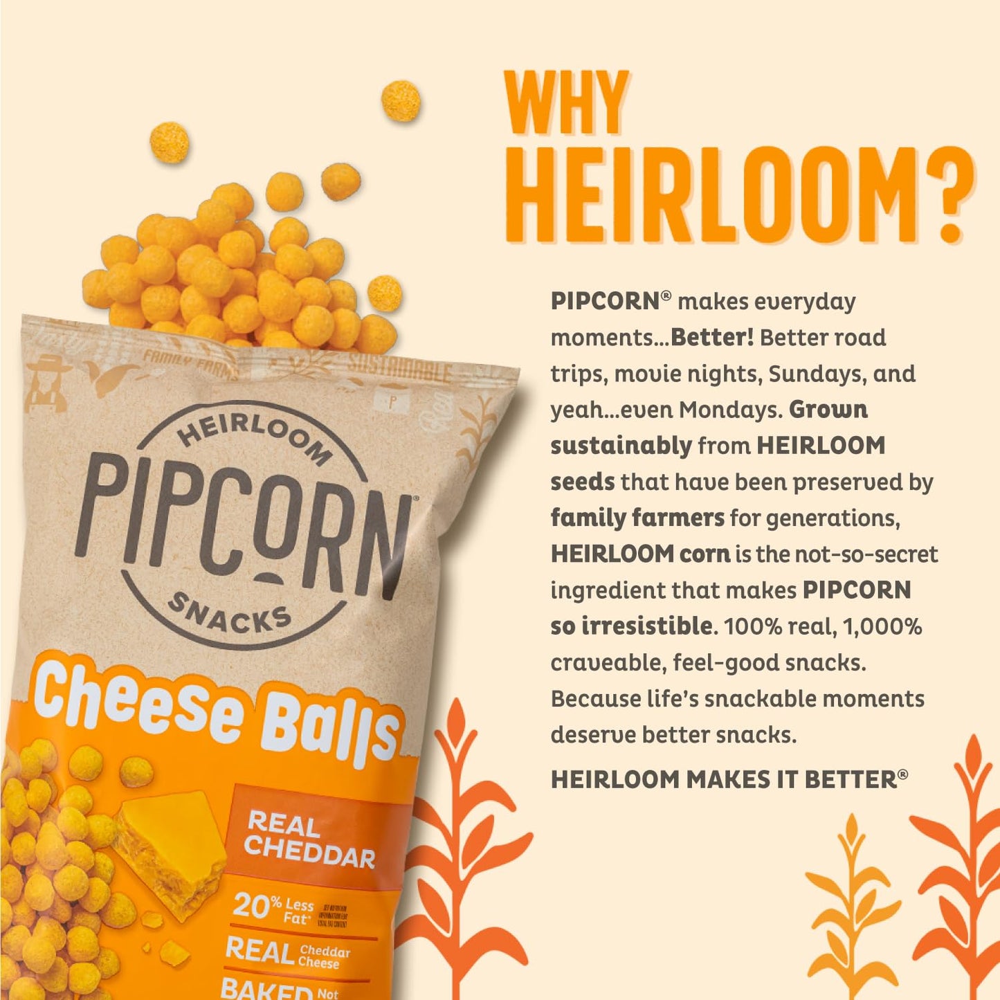 Heirloom Cheddar Cheese Balls By Pipcorn - 4.5Oz 6 Pack - Gluten Free, Non-Gmo Heirloom Corn, Organic Cheese, Non-Artificial, Pr