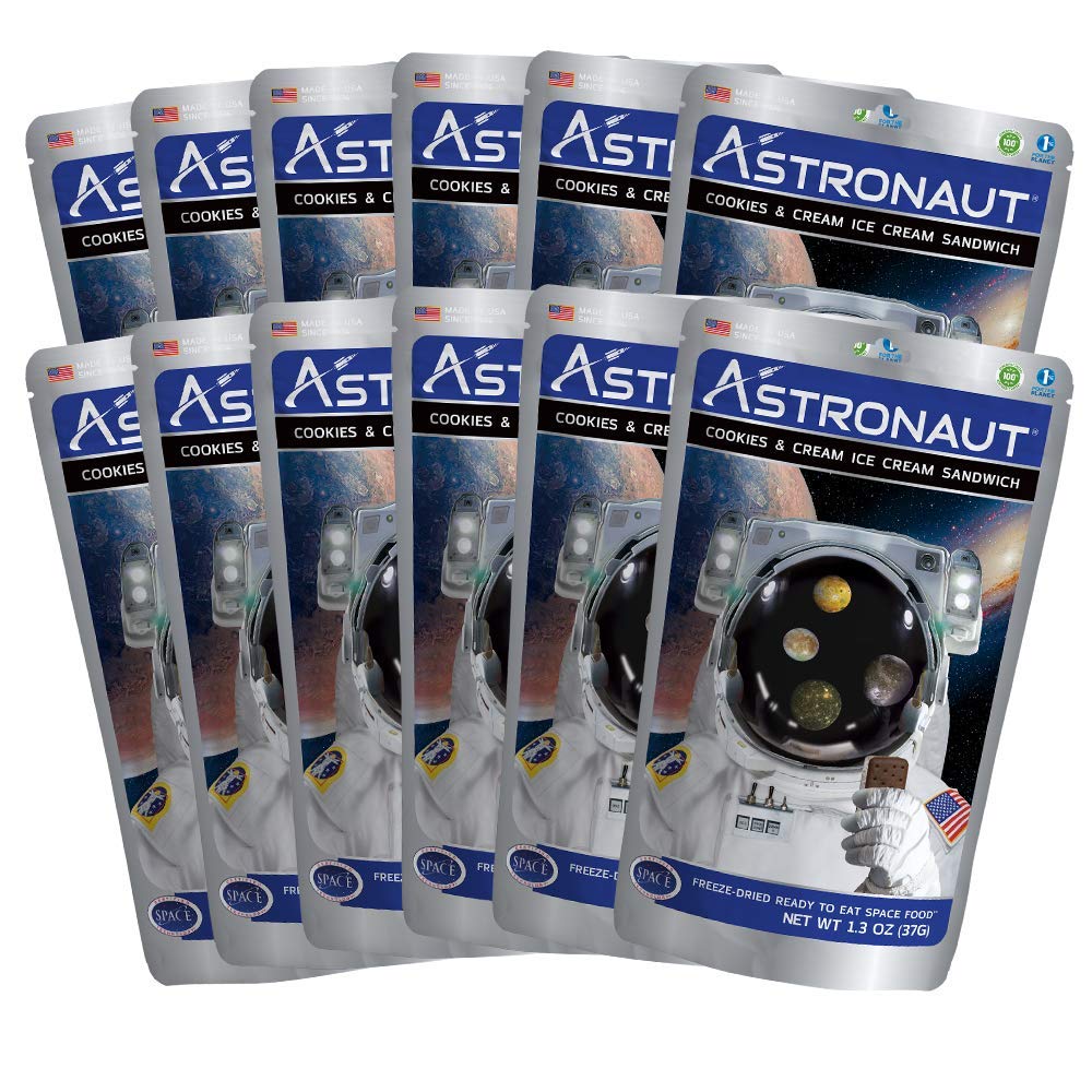Astronaut Foods Freeze-Dried Ice Cream Sandwich, Nasa Space Dessert, Cookies & Cream, 12 Count