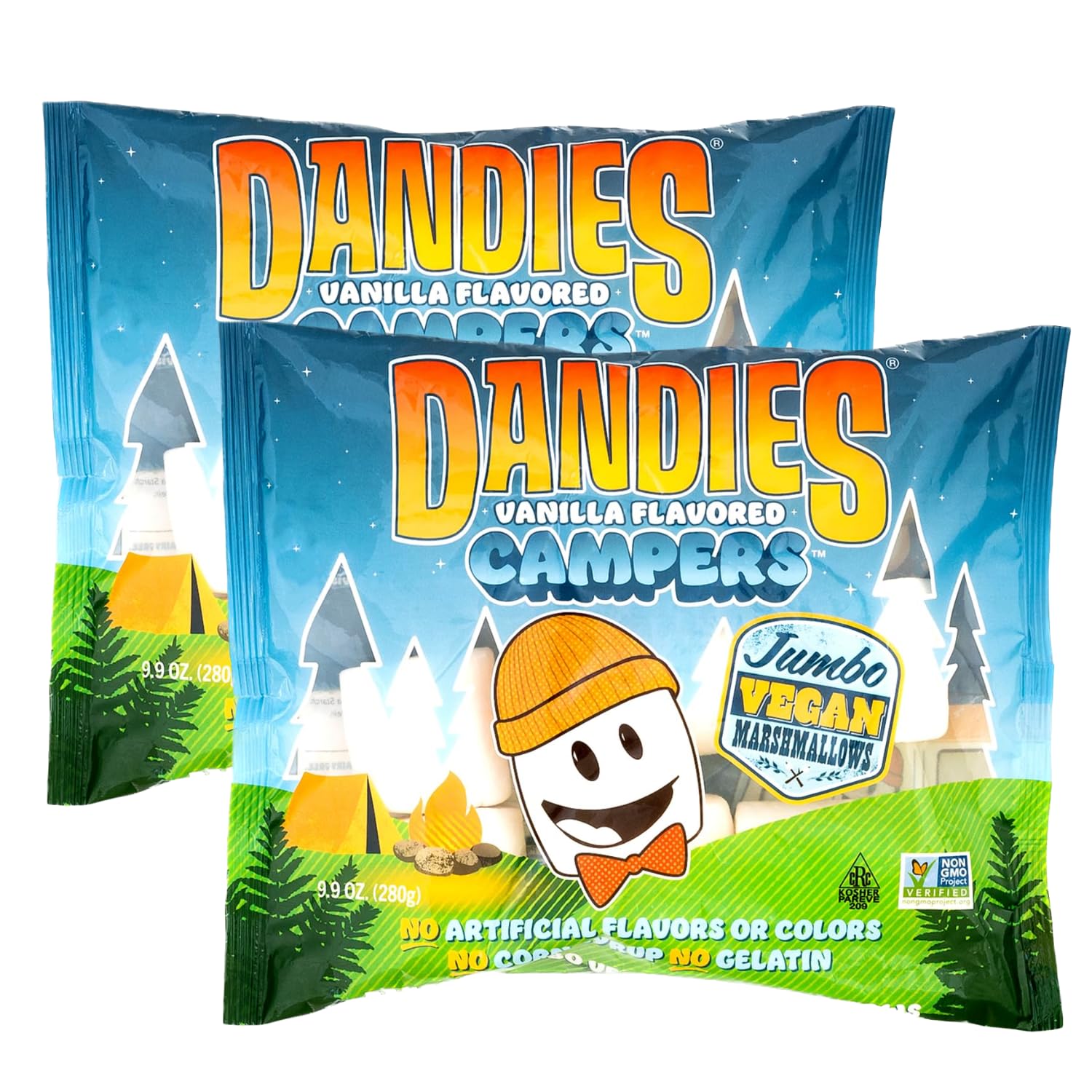 Dandies Jumbo Campers, Vegan Marshmallows, No Artificial Flavorings, Food Dyes, Corn Syrup, or Gelatin, Perfect for Smores and C