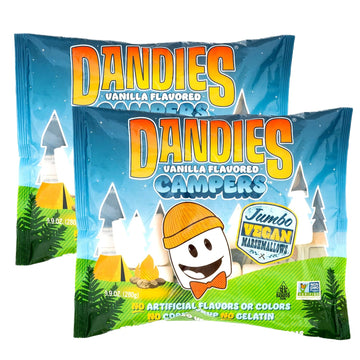 Dandies Jumbo Campers, Vegan Marshmallows, No Artificial Flavorings, Food Dyes, Corn Syrup, or Gelatin, Perfect for Smores and C