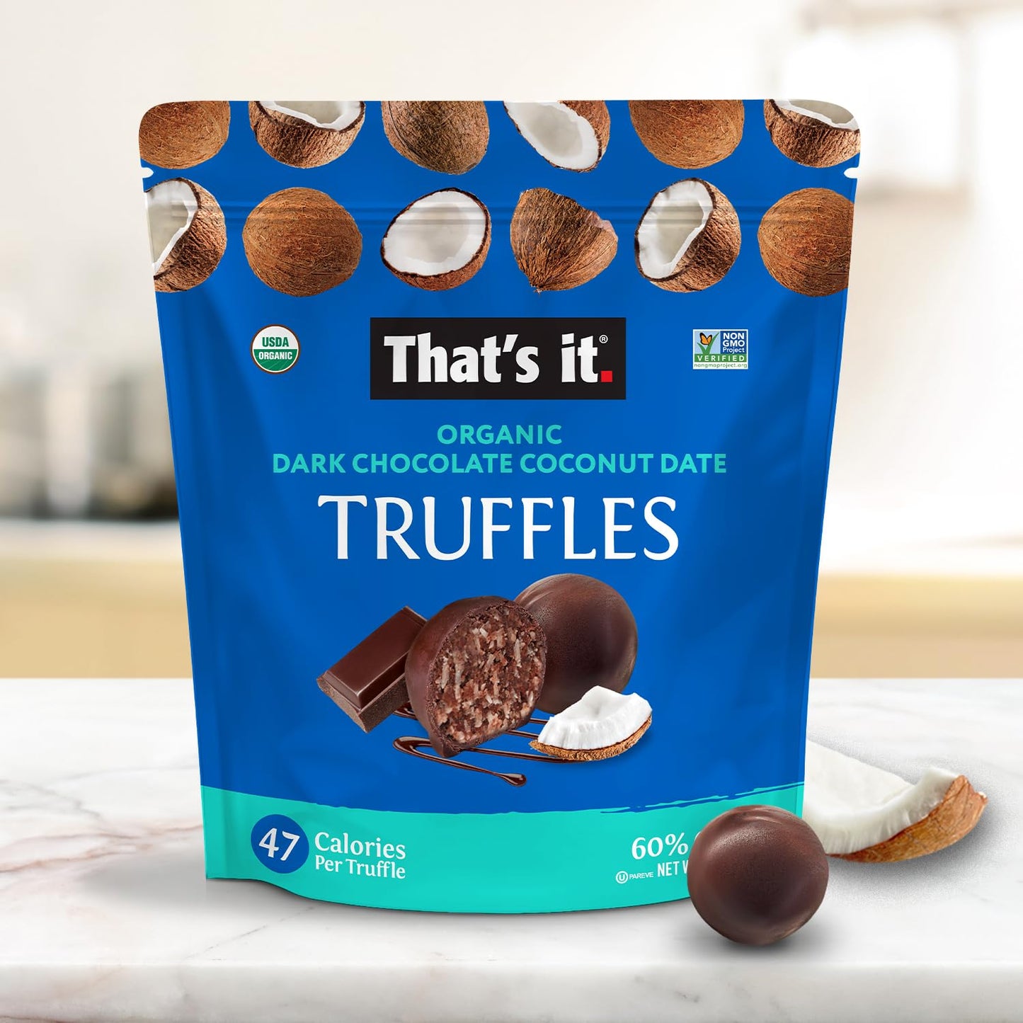 That'S It. Organic Belgian Dark Chocolate & Coconut Datetruffles. 100% Plant-Based, Vegan, Gluten-Free, 47 Calories Per Truffle,