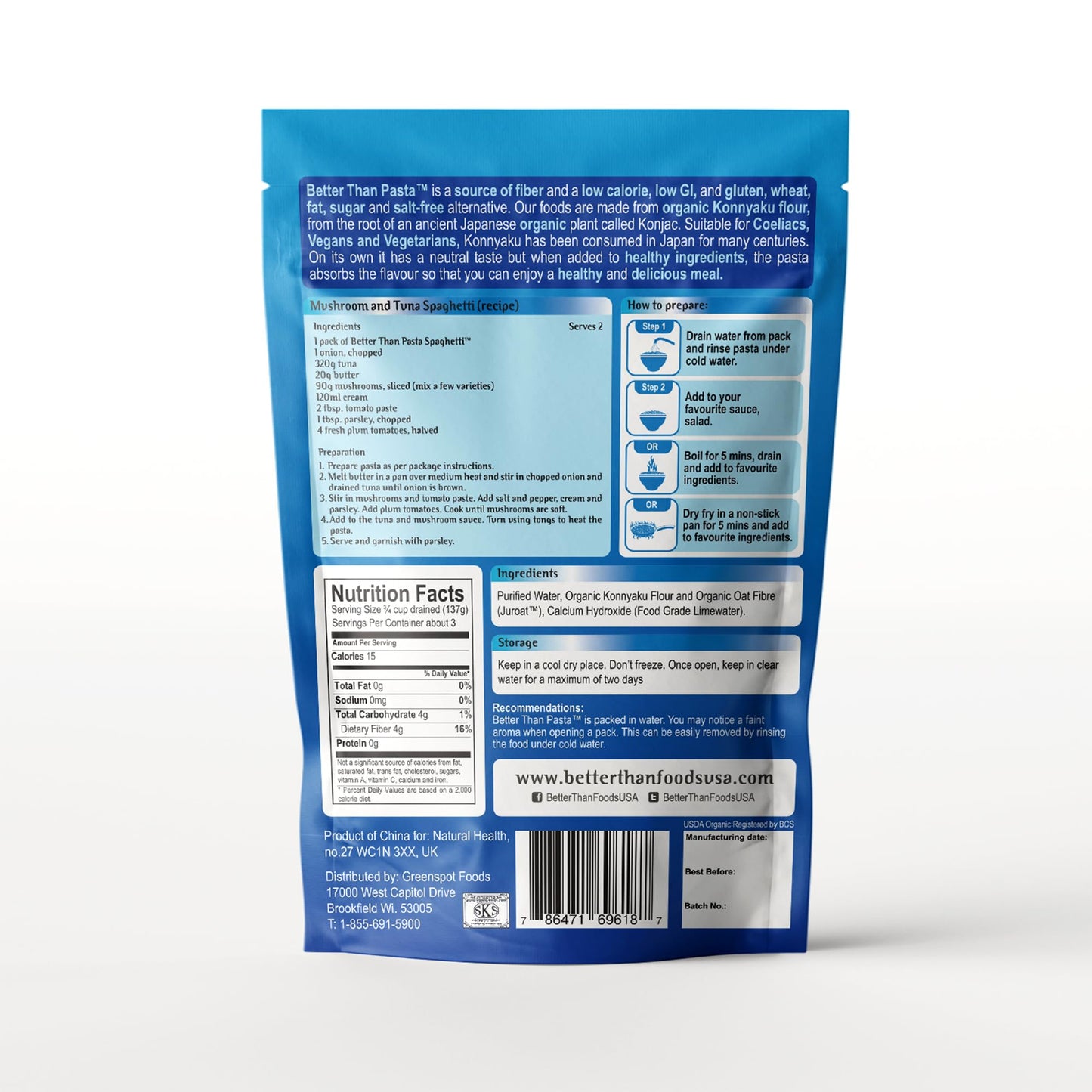 Better Than Pasta Organic Shirataki Spaghetti - Usda Organic, Zero Net Carbs, Keto & Diabetic Friendly, Gluten-Free, Low-Calorie