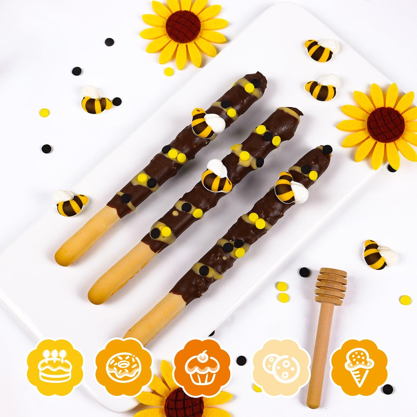 Royal Icing & Candy Bee Sprinkles - 32Pcs Cake Decoration Set For Cupcakes, Macarons & Cakecicles - Perfect For Bee & Spring The
