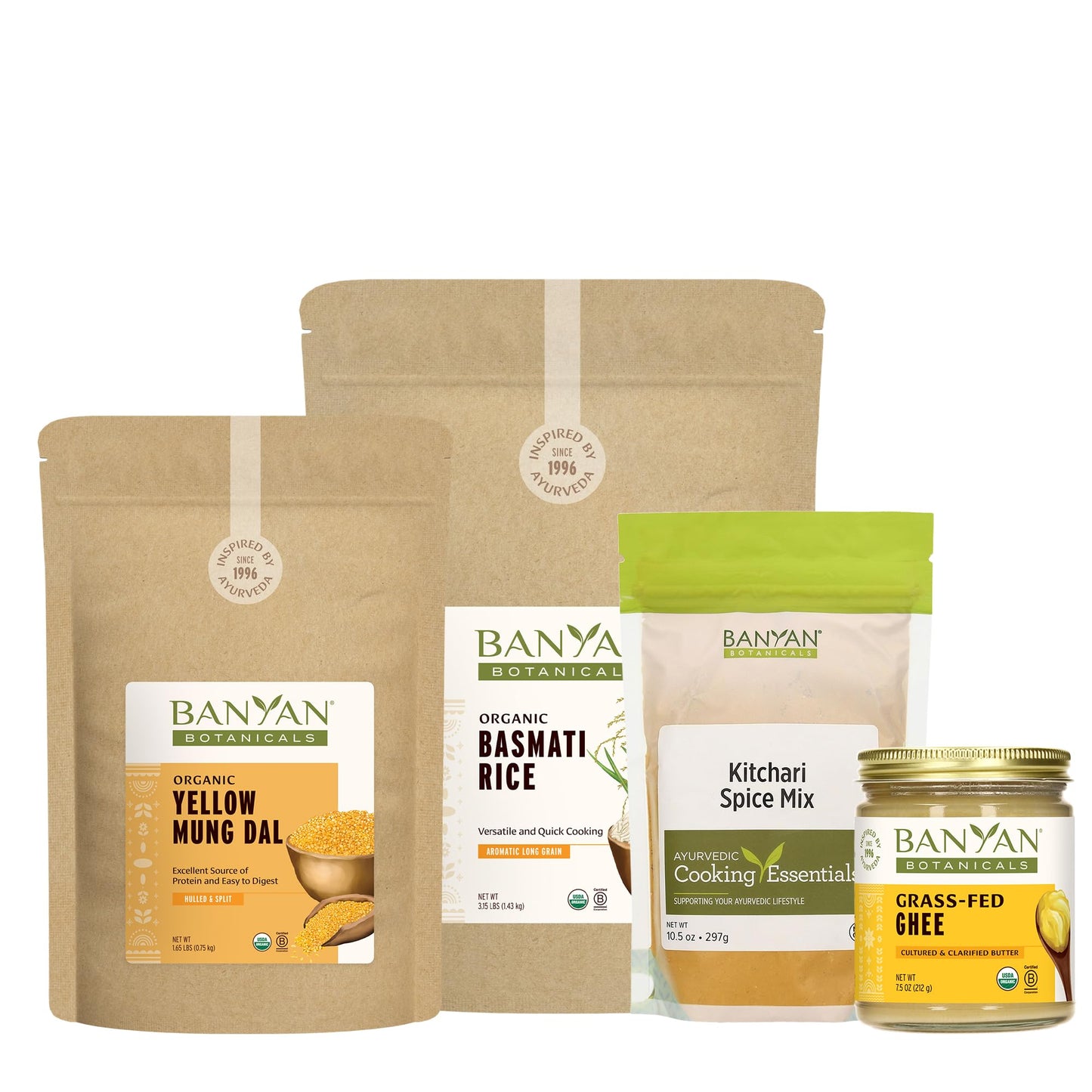 Banyan Botanicals Kitchari Kit - Organic Yellow Mung Dal, Basmati Rice, Kitchari Spice Mix & Ghee to Make Kitchari - for Ayurved