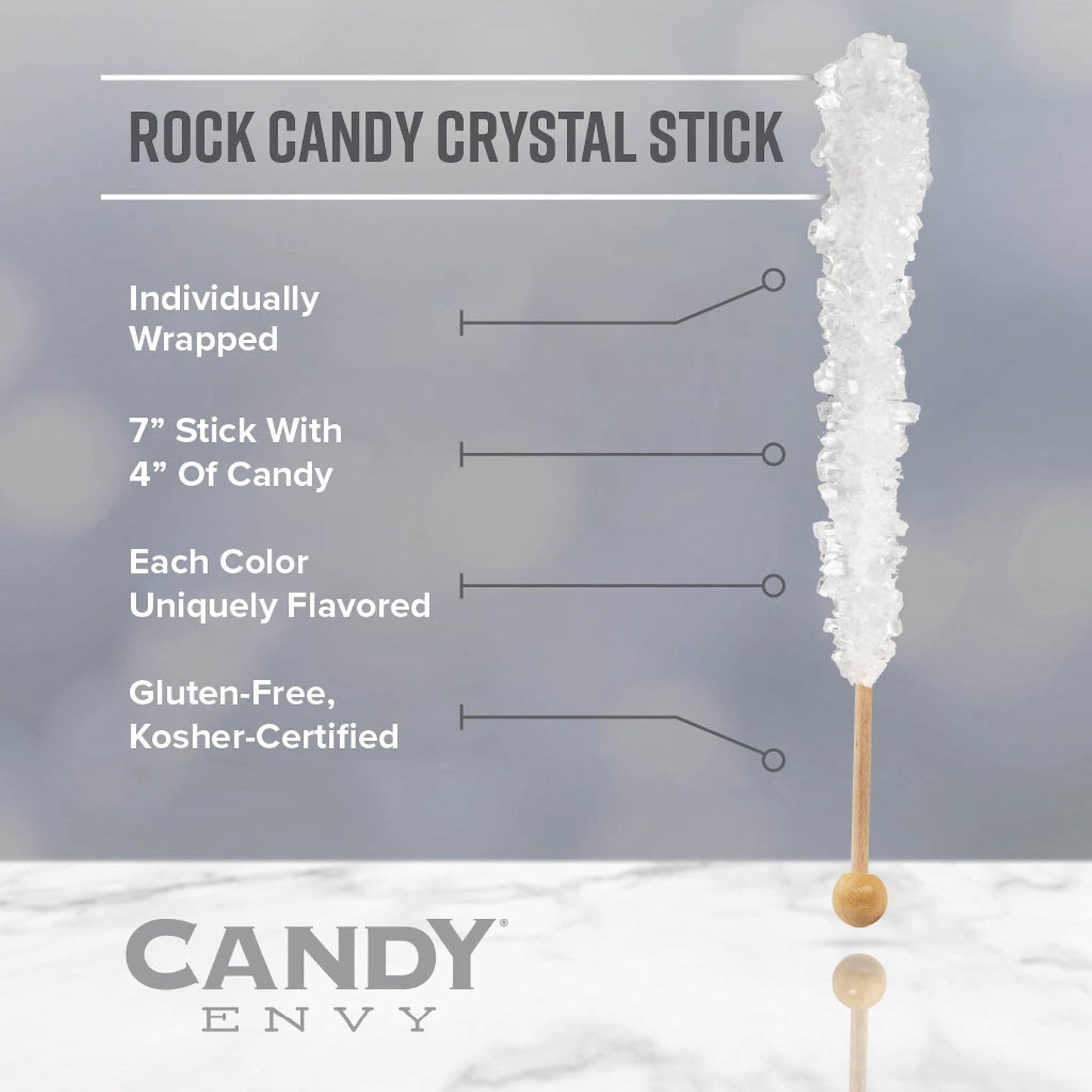 Candy Envy - Assorted Rock Candy Sugar Sticks - Assorted Flavors - 144 Indiv. Wrapped