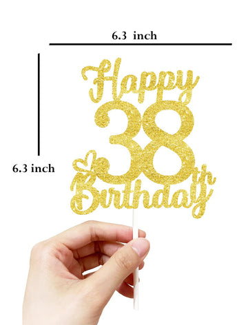 38 Birthday Cake Toppers-Gold Glitter, 38Th Cake Topper For Men,38 Cake Topper For Women, 38Th Birthday Decorations,38Th Birthda