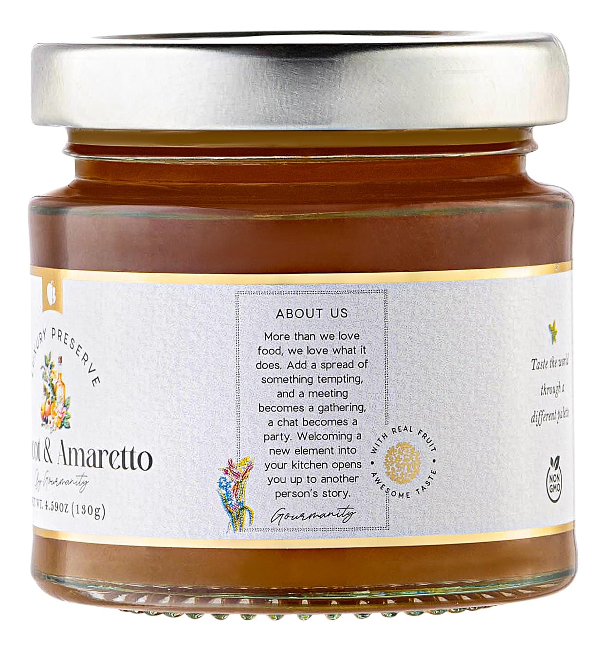 Gourmanity Apricot Jam With Amaretto, Fine Fruit Pieces With Almond Undertones, Great On Toasts And Scones, All Natural, Non-Gmo