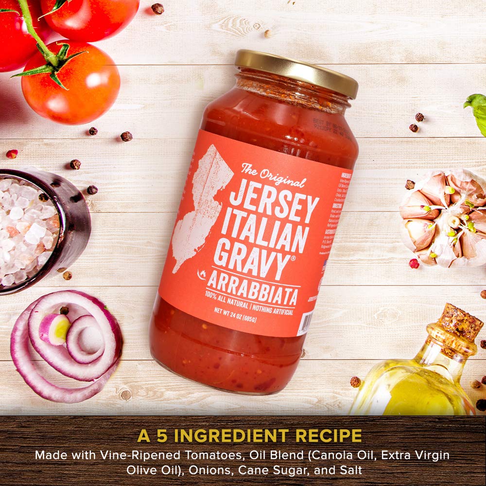 Jersey Italian Gravy-24 Oz Jar-Gourmet, All Natural All Purpose Tomato Sauce For Pasta And More, No Artificial Ingredients- Vegan Friendly-Authentic Recipe For Pasta, (Arrabbiata, 12 Pack)