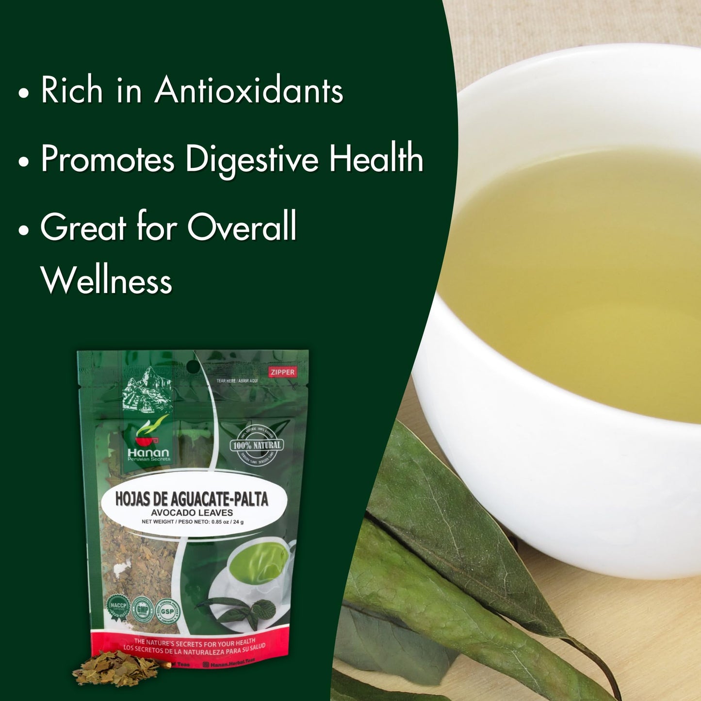 Hanan Dried Avocado Leaves, Herbal Tea dietary product, 0.8 oz (24 g) from Peru