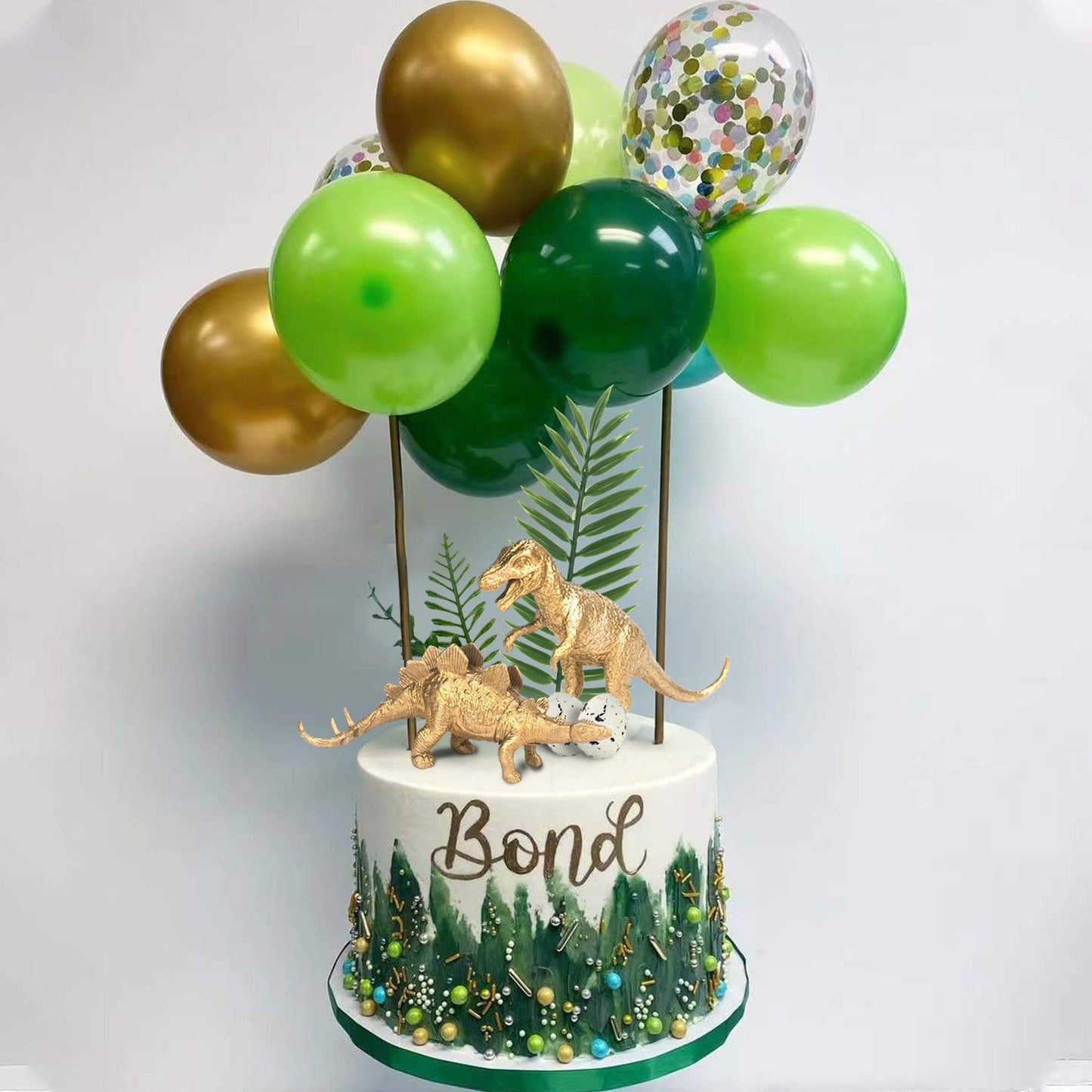 16 Pcs Metallic Gold Dinosaur Cake Decorations Dino Theme Cake Topper With Artificial Palm Leaves Dinosaur Eggs For Kids Boys Gi