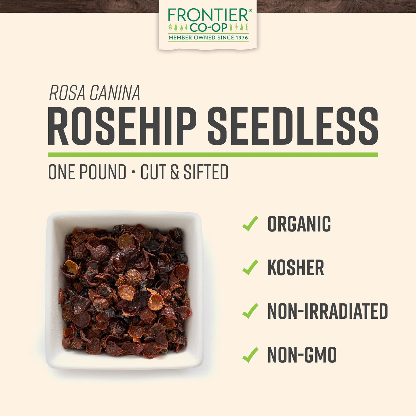 Frontier Co-op Organic Seedless Rosehips, 16 Ounce Bulk Bag, Natural Dried Rose Hips for Tea and Powder