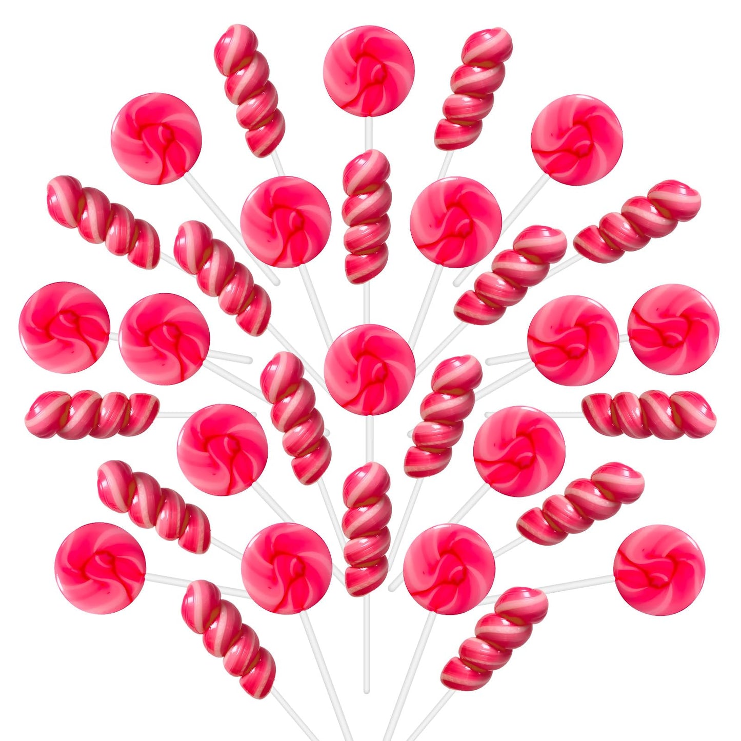 ZOFIA SWEET 32 Pack Strawberry Pink Twisty & Swirl Lollipops - Individually Wrapped, No Artificial Dyes, Baby Shower & Valentines Day Favors