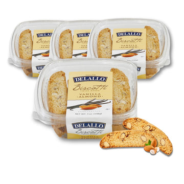 DeLallo Vanilla Almond Biscotti, (4 Pack), Authentic Italian Recipe, Twice Baked Cookies Non-GMO All Natural Italian Biscuits Ma