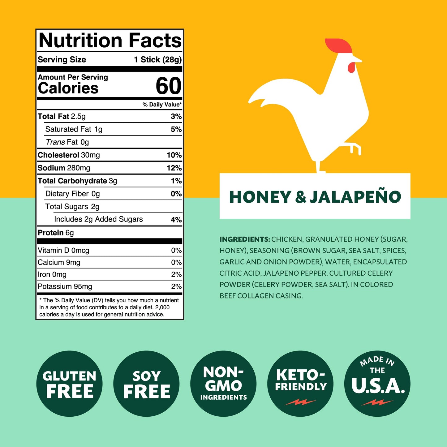 Mighty Spark Chicken Snack Sticks - Honey and Jalapeno - 6g of Protein  No s Ever  No  s Added  Gluten Free  Soy Free Meat Sticks - High Protein Keto Snacks  Weight Watchers Approved Snacks - 12 Count